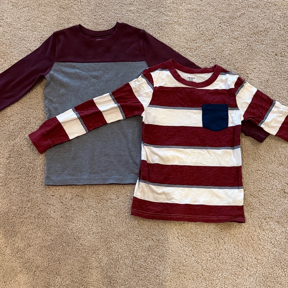 Kids Long Sleeve Maroon and Gray Shirt Set. Size 8. Never wore. Boys.